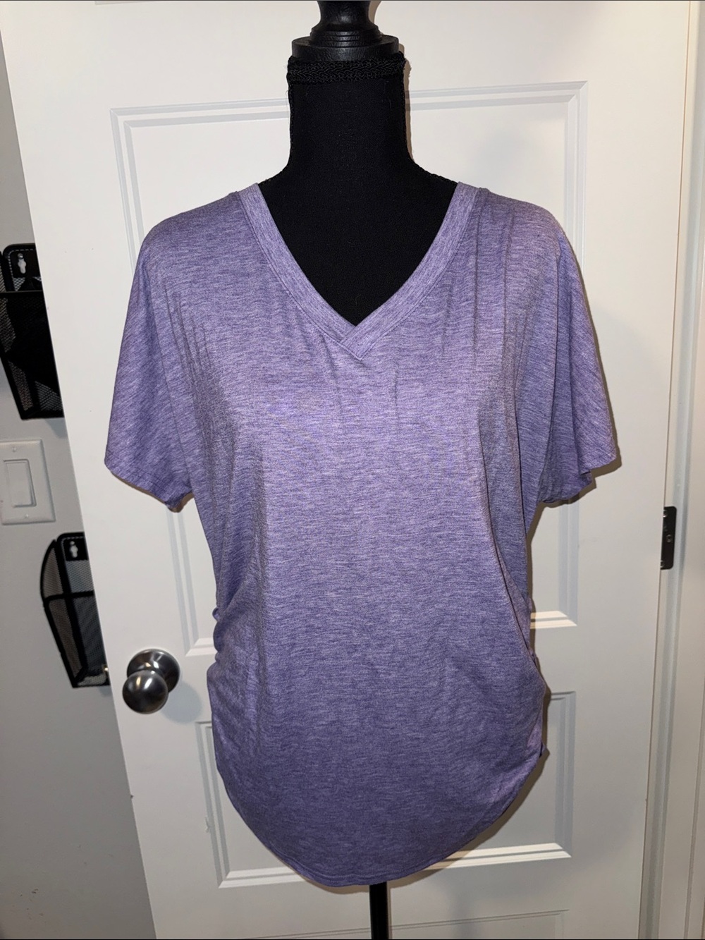 Women's V-Neck Short Sleeve Top Side Rouching M
